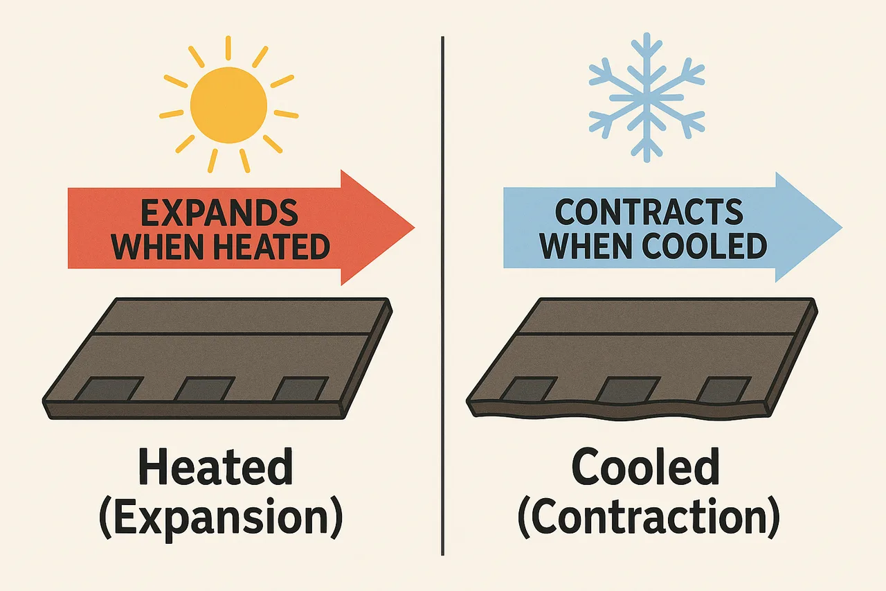 Shingles expand when heated and contract when cooled